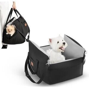 Dog Car Seat Waterproof Booster w Storage Pockets Groom Glove Small Black Gray